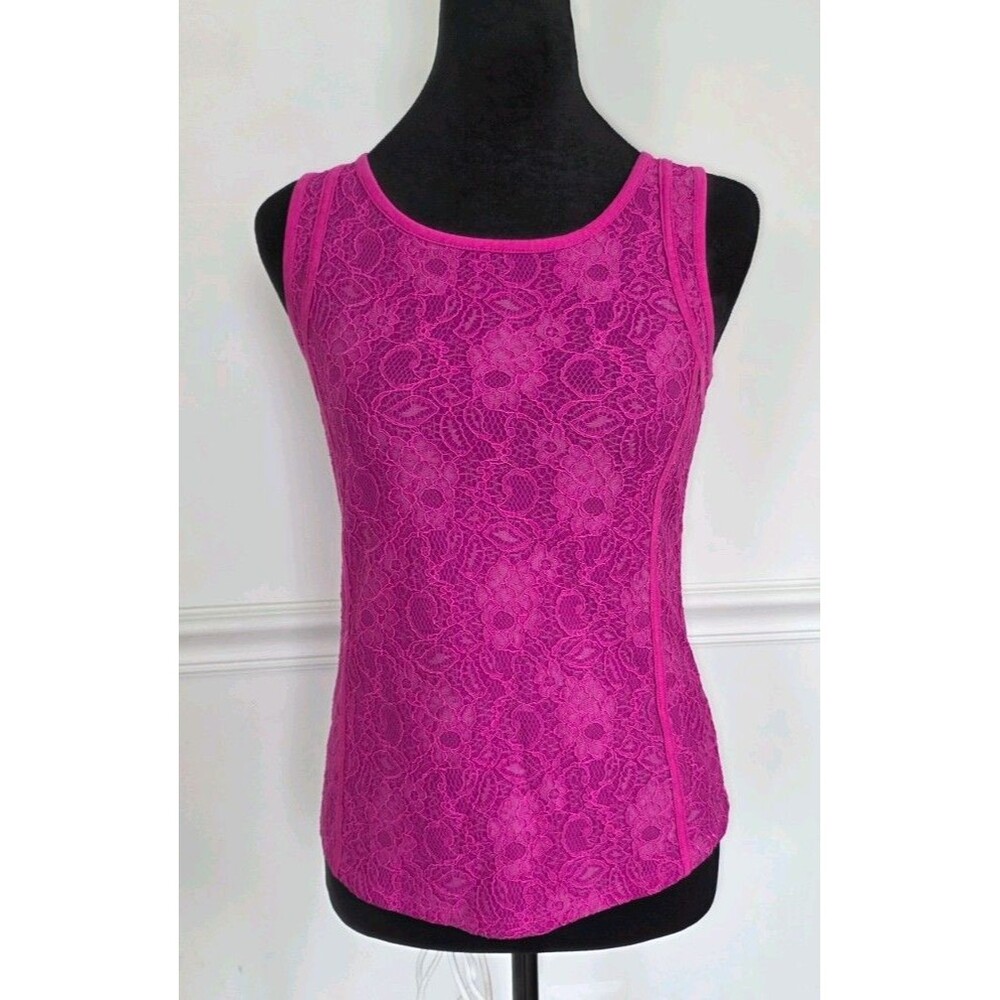 Ann Taylor XS Pink Floral Lace Sleeveless Top Lace Overlay Stretch Tank Blouse